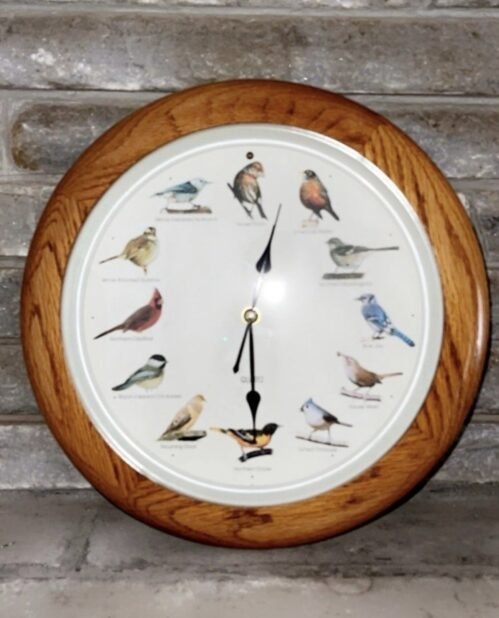 Vintage Wood 1997 MFA Quartz Singing Birds Wall Clock - Wooden 13” Round M4
