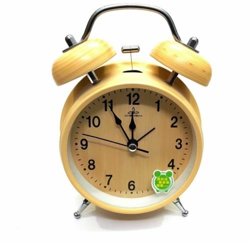 Vintage Wood 4 Inch Display Metal Twin Bell Alarm Table Clock With Light-8820