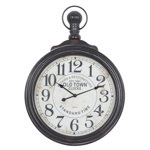 Vintage Wood Brown Pocket Watch Inspired Wall Clock, 28"W X 39"H Round Profile