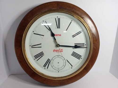 Vintage Wooden Coca Cola Hanging Wall Clock Battery Powered 16" Diameter
