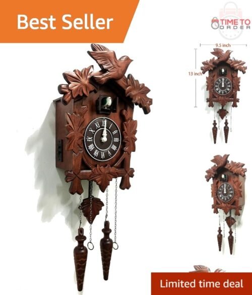 Vintage Wooden Cuckoo Clock Large Wall Decor Handcrafted 13x9.5 Inch