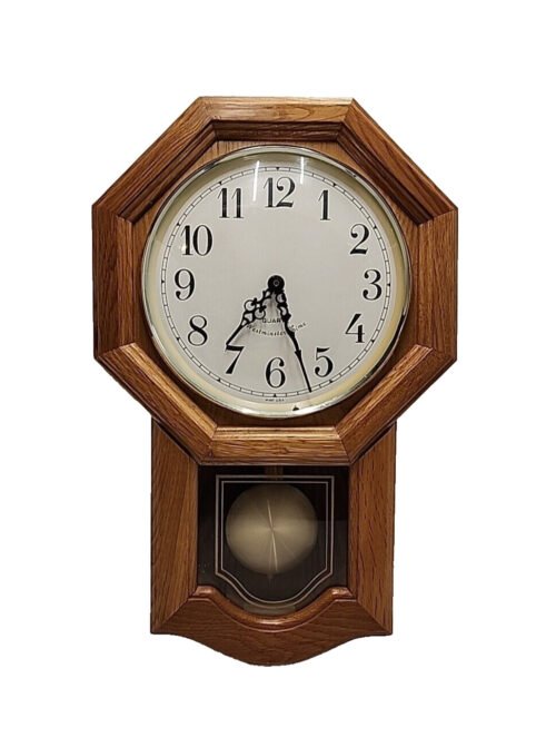 Vintage Wooden Quartz Westminster Wall Clock, Oak & Gold. Chimes Hour.