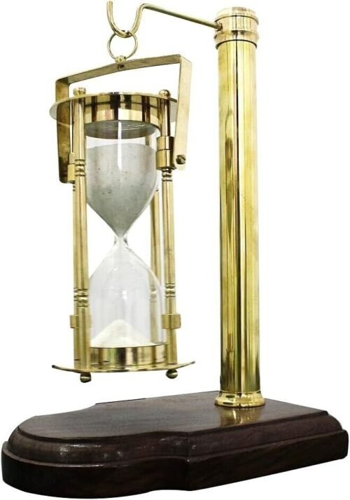Vintage Wooden Stand Sand Timer Hanging Hourglass Vintage Clock Design Brass