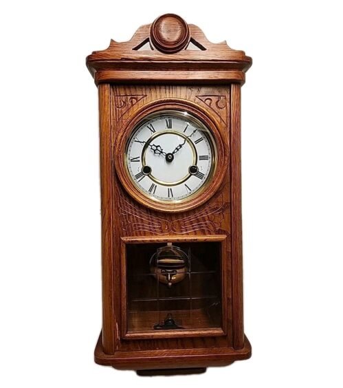Vintage Wooden Wall Clock, Quartz With Pendulum. Westminster Hour Chime 21"x9"