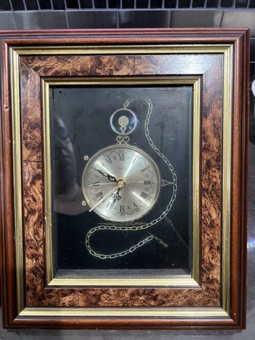 Vintage Wooden Wall Mount Large Pocket Watch Shadow Box Framed Clock Read