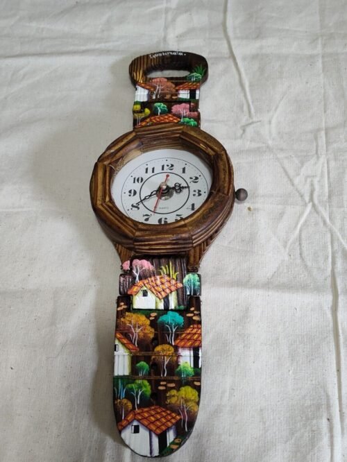 Vintage Wooden Wall Wrist Watch Desk Clock Guatemala Approx. 14" Long Works D9