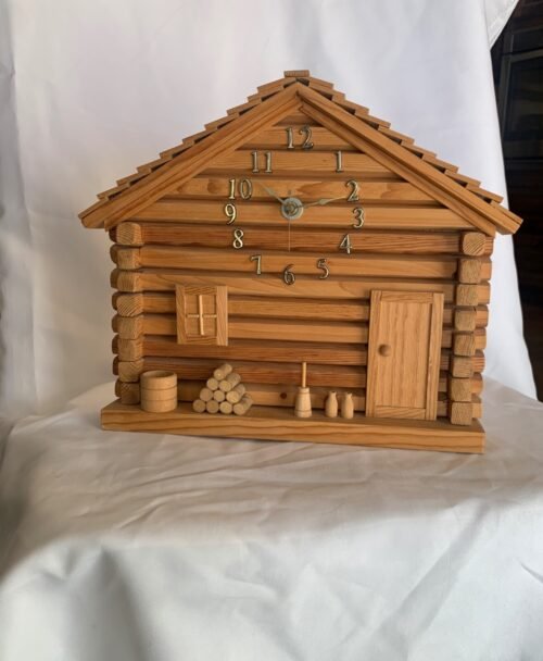 Vintage Wood Log Cabin Wall Clock Handmade