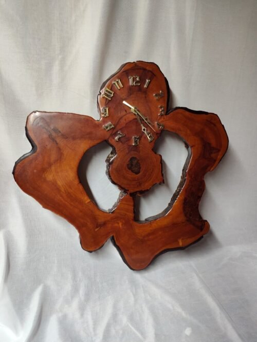 Vintage Wood Tree Slab Wall Clock glazed Rustic 70s Large Retro Wall Art