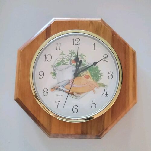 Vintage Wood Westclox Octogan Wall Clock Garden Theme