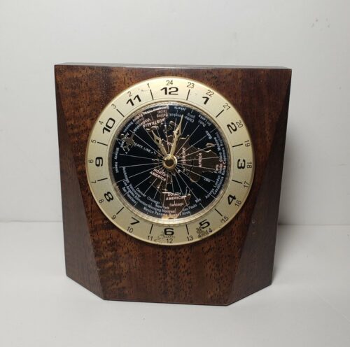 Vintage World Time Desk Clock Wood