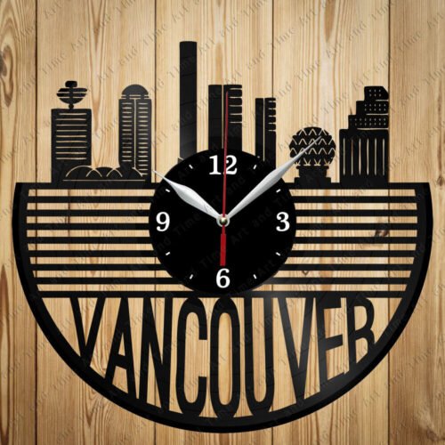 Vinyl Clock Vancouver Skyline Vinyl Record Clock Handmade Original Gift 6839