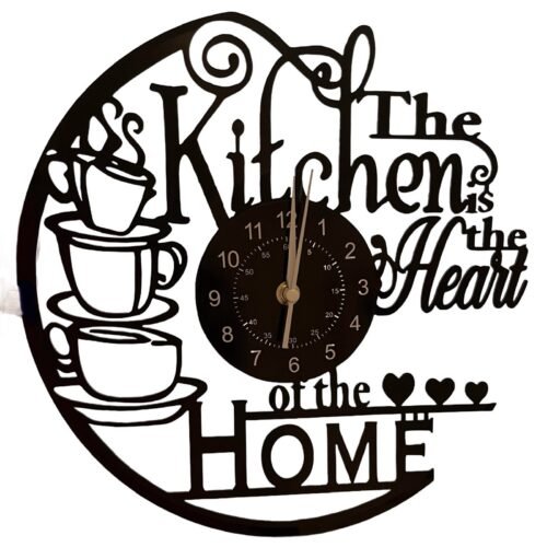 Vinyl Record Style Wall Clock - "The Kitchen is the Heart of the Home" Design