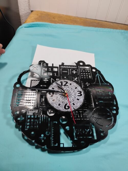 Vinyl Record Wall Clock Math Design 12x12x2 Inches