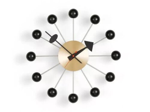 Vitra Ball Wall Clock – 12" Modern Replica | Black & Brushed Brass Metal | Rare