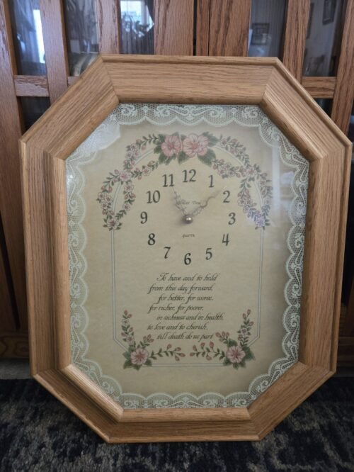 Vnt 1991 Anniversary Wood Frame Quartz Clock Sunset Time wedding vow floral Lace