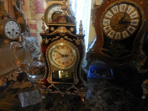 VNTAGE French Luis XV Style Plastic Table Clock Antique Desk Alarm & Chime Clock