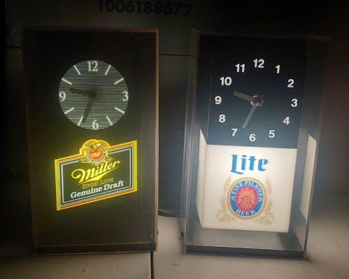 Vntg Set Of Miller Lite & Miller High Life Genuine Draft Tabletop Lighted Clocks