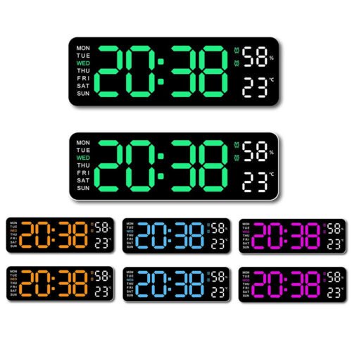 Voice Control Large Digital Wall Clock Temperature Date Week Table Alarm 12/24H