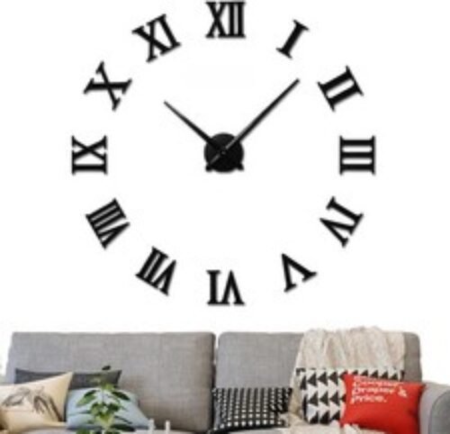 VREAONE Large 3D DIY Wall Clock, Giant Roman Numerals Clock Frameless Black