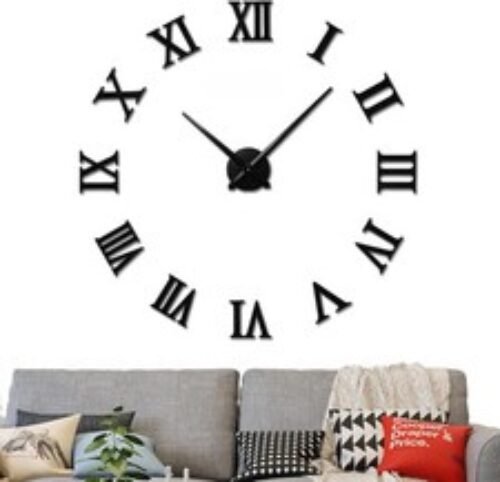 VREAONE Large 3D DIY Wall Clock, Giant Roman Numerals Clock Frameless Black