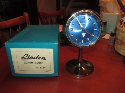 VTG Space Age Linden Japan Wind Alarm Clock Blue Face Glow In Dark 1330 ORIG BOX