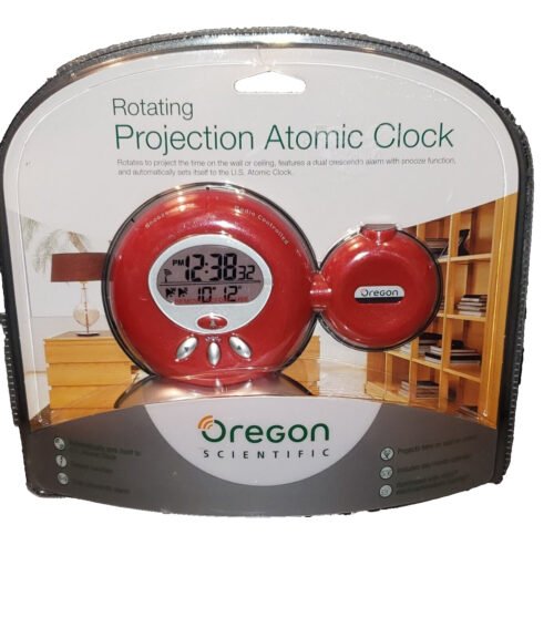 VTG 05 OREGON SCIENTIFIC RED ROTATING PROJECTION ATOMIC ALARM CLOCK CALENDAR~NEW