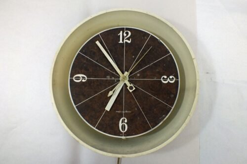 Vtg 1960s GE Mod Clock Brown White MCM Mid Century Modern Dial Face Works!