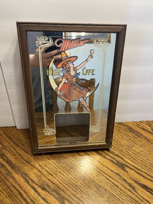 Vtg 1960s Miller High Life Lady On Moon Mirrored Clock Sign Parts/Repair