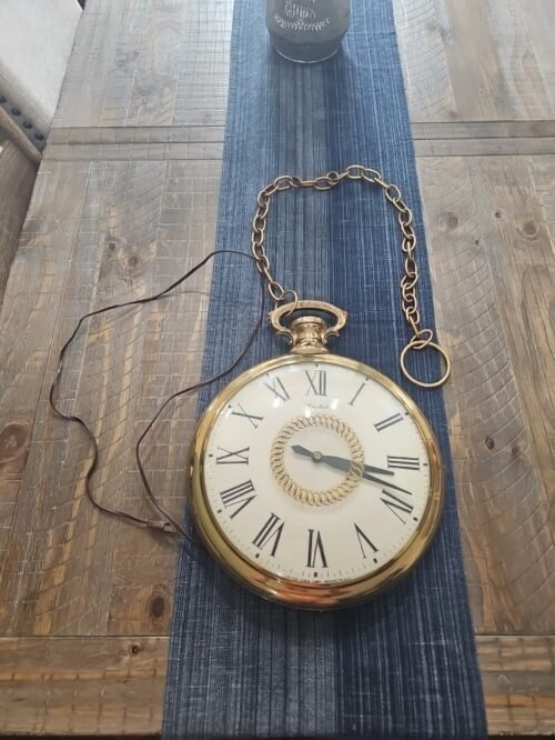 Vtg 1960s UNITED POCKET WATCH Wall Clock MODEL 47 Working W/Chain MCM.