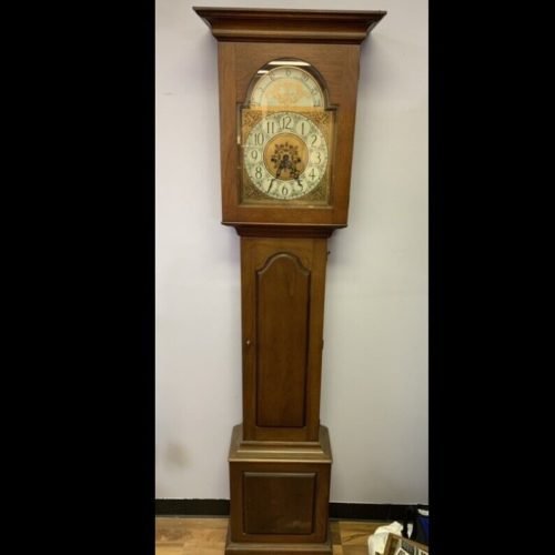 VTG 1963 Drexel Hand Made Solid Oak Wood & Brass Face 80" Tall Case Floor Clock