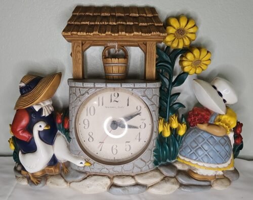 Vtg 1980's Burwood New Haven Quartz Country Cottage Wall Clock Farmhouse 15"x12"
