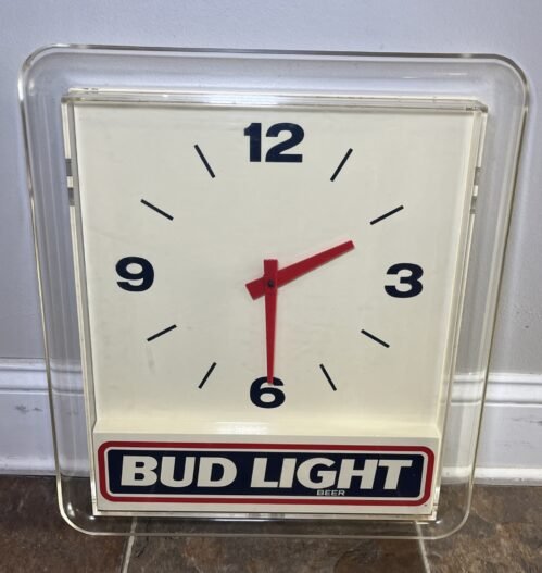 VTG 1991 Bud Light Backbar Battery Clock Works Used Man Cave 17x19” Cool!