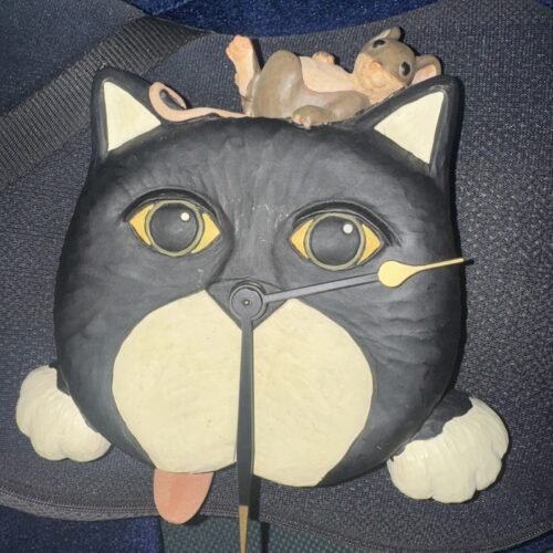 VTG 1998 *Pendulum Cat Wall Clock *Dinner At Eight With Swinging Tongue -Works