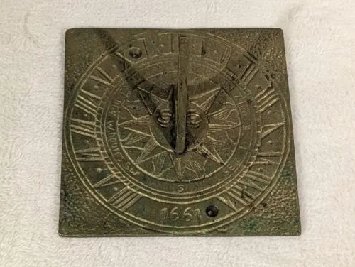 Vtg 5.5" PAN Solid Brass Sundial 1661 ~ Only Count Your Sunny Houres