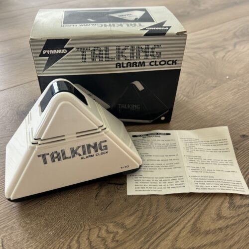 Vtg 80s Talking Alarm Clock T-10 Triangle Pyramid White Black TESTED