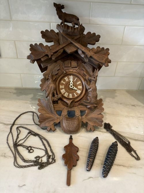 VTG antique Large wooden German Hunter cuckoo clock Black Forest Parts Only