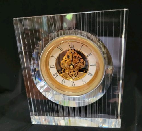Vtg BEAUTIFUL Bulova Japan Vantage Skeleton Quartz All Crystal Mantel Clock MINT image
