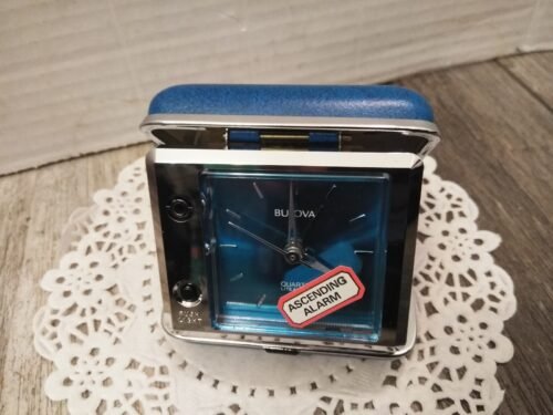 VTG BLUE Bulova Travel Quartz Lite Alarm Clock w/ Case ( NEW OLD STOCK)