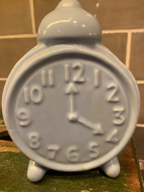 vtg blue ceramic heavy wall pocket clock