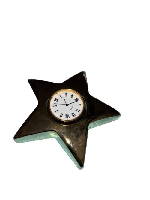 VTG Bombay Star Shaped Clock Desk Clock Paperweight Gold Tone Color New W Box