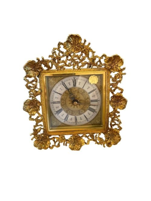 Vtg Bradley Germany 24KT Gold Plated Ornate Metal Frame Art Nouveau Desk Clock