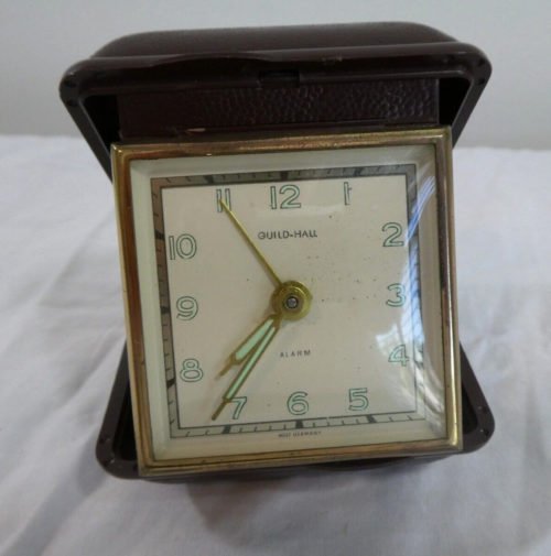 Vtg Brown Guild-Hall Travel Windup Alarm Clock Made In West Germany Tested WORKS