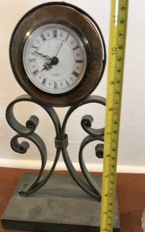 VTG~cast Iron And Wood~Scroll~Table~Mantel~Clock. Untested