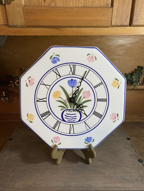 Vtg Ceramic Quartz Octagon Wall Clock Works Roman Numerals 10" Sunbeam? NICE