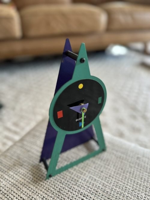 Vtg Clock Memphis Style 80s 90s Style Purple Turquoise Works Triangle Geometric