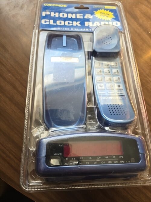 VTG ConAir TCRCB10MB Corded Phone & Alarm Clock Set Metallic Blue New Old Stock
