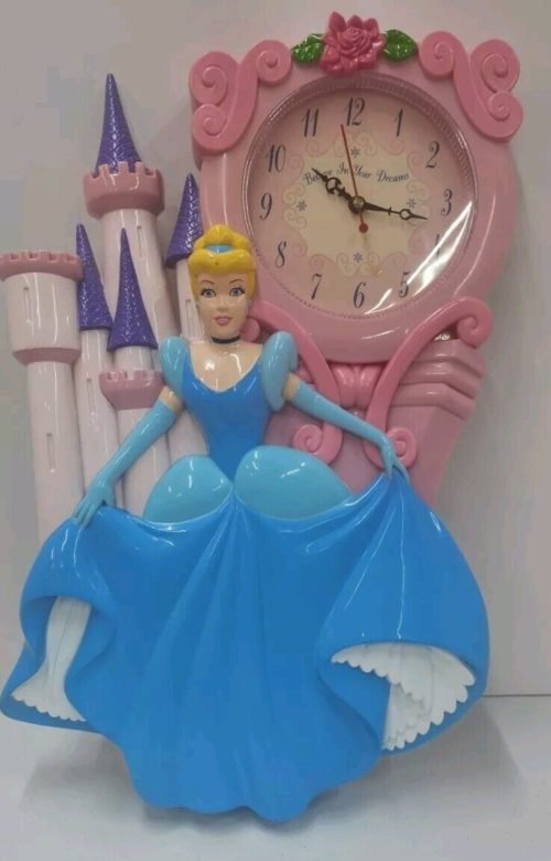 Vtg Disney Cinderella Wall Clock Castle Believe In Your Dreams 14" Plastic Works