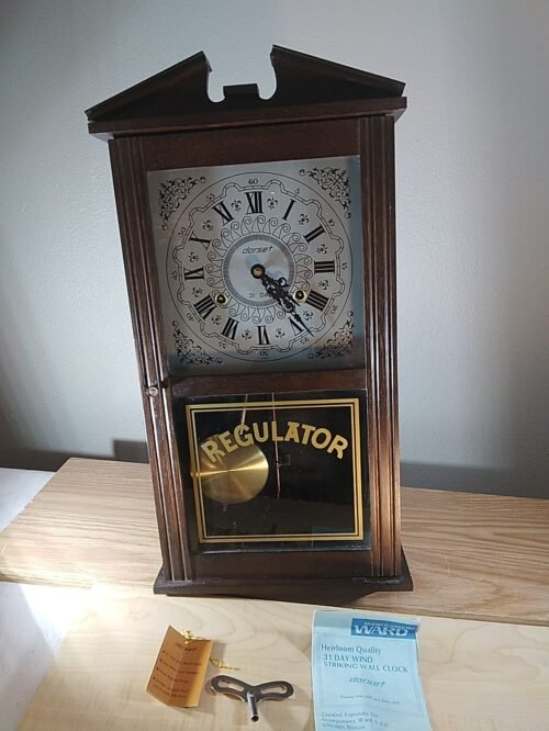 VTG DORSET 31-Day Wood Regulator Chiming Wall Clock Key Wind W/Pendulum WORKS!