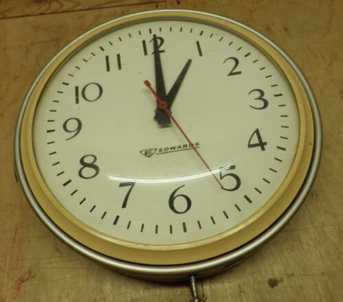 Vtg Edwards Large Industrial School Factory Wall Clock Curved Glass Face Metal
