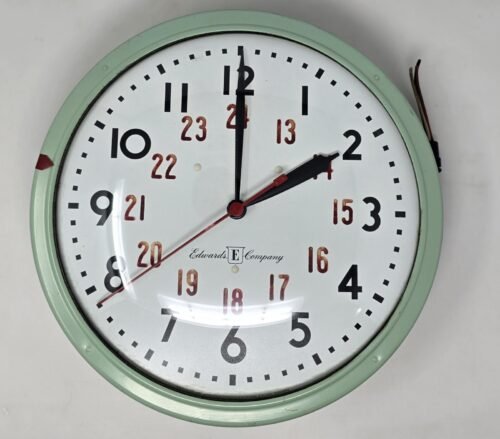 Vtg Edwards Large Industrial /School /Factory Wired Wall Clock Convex Glass 13"